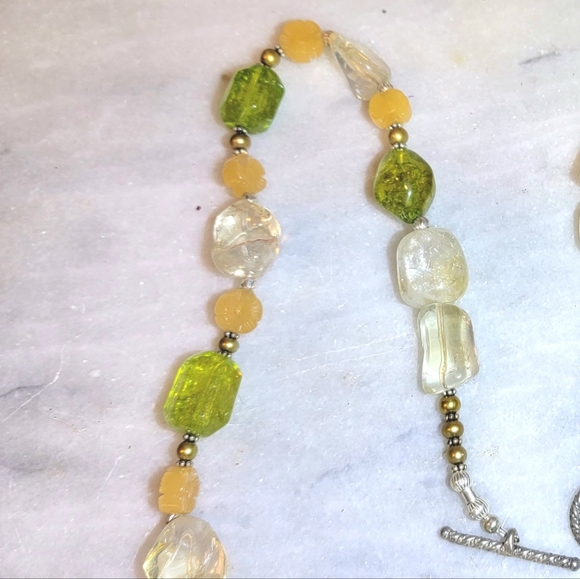 Chunky Citrine Peridot Pearl Adventurine Sterling 925 Necklace 34" - Picture 7 of 8